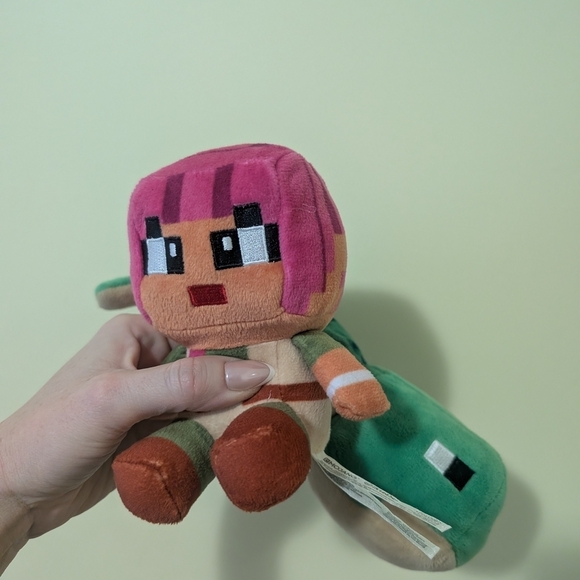 Minecraft Other - Pair Of Minecraft Pixel Plush Toy with Pink Hair and Green Turtle